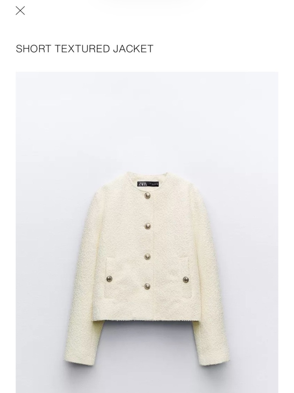 Zara Cream Textured Short Jacket with Gold Buttons